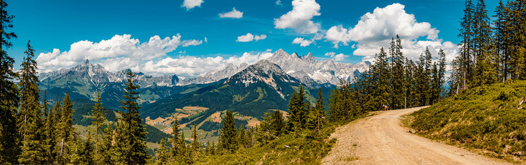 High resolution stitched panorama of a beautiful alpine summer view with the famous Bischofsmuetze...