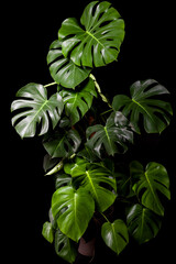 Monstera deliciosa isolated on black background  © Creative Ai Studio