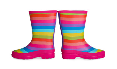 Modern striped rubber boots isolated on white
