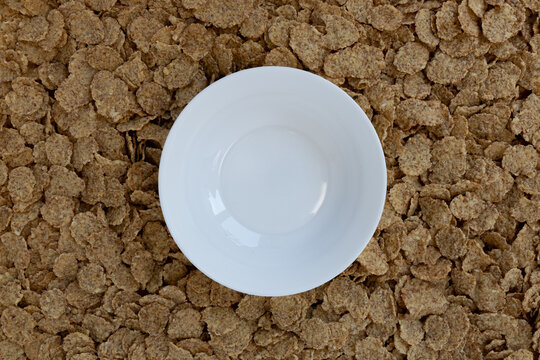 Empty Bowl On Cereals Background, Healthy Breakfast