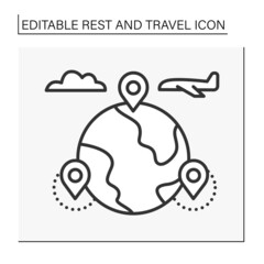 Leisure time line icon. Travelling by plane. Movement from one country to another. Vacation. Rest and travel concept. Isolated vector illustration. Editable stroke