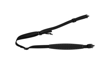 Black nylon shoulder strap for a gun isolated on white back