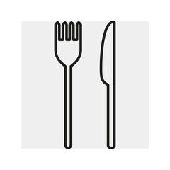 Icon, cutlery.  Knife and fork. Serving the table. Vector. Graphic line drawing.  