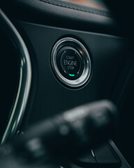 Close up Push button start interior of vehicle