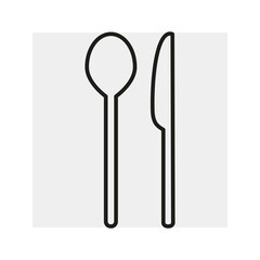 Icon. Spoon and knife. Cutlery.Silhouette, line drawing, emblem, icon. Vector.