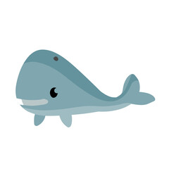 Cute funny whale. Marine animal. Funny blue sperm whale. Children drawing in Scandinavian style