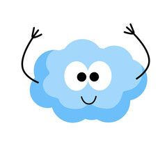 Smiling cloud. Kawaii character. Blue object of sky. Symbol of cloudy weather. Mascot of weather forecast. Cute cartoon illustration