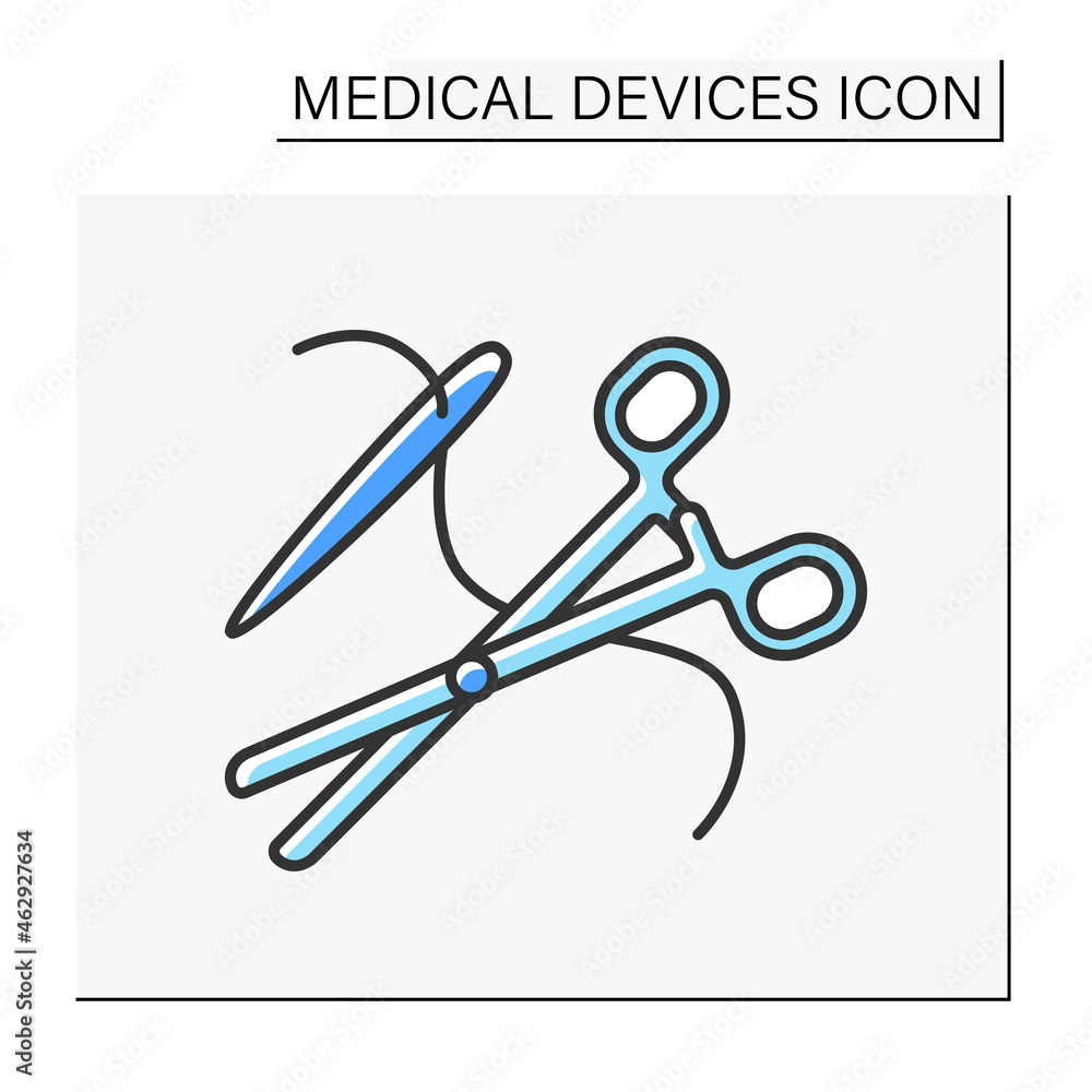 Poster medical clamps color icon. surgical instruments.device for compressing a part or structure. scissors