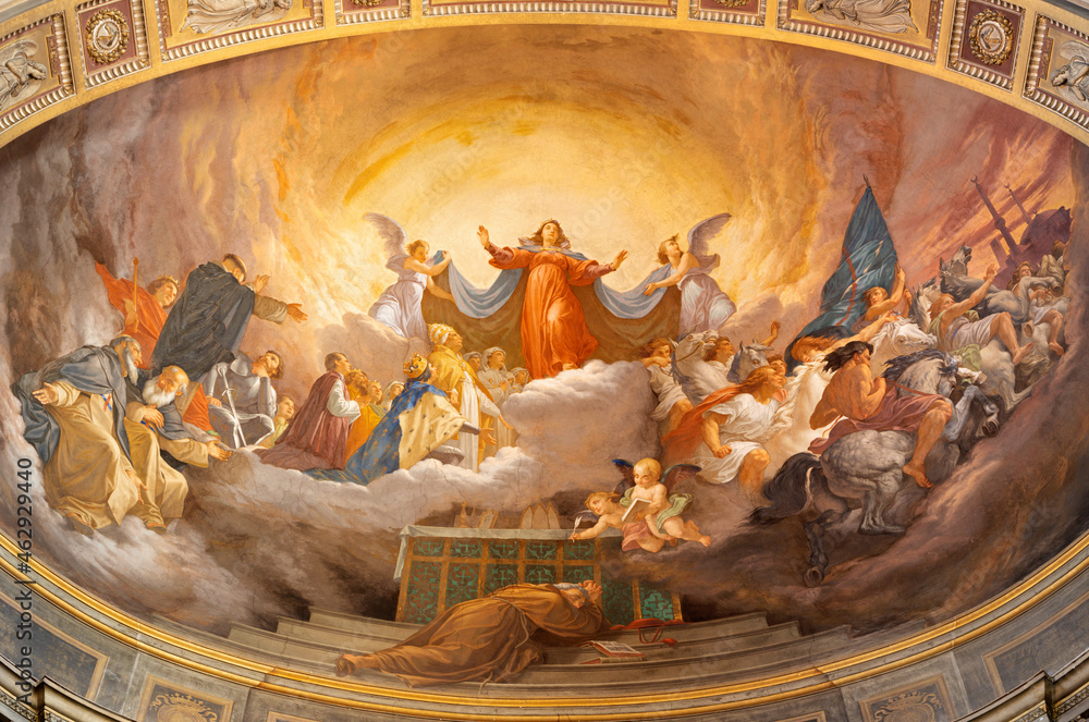 Wall mural rome, italy - august 27, 2021: the fresco of assumption of our lady in the vision of st bonaventure 