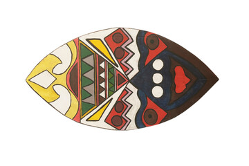 Wooden symbol colorful African,Indian,mexican style. Isolated on white background. This has clipping path.                          