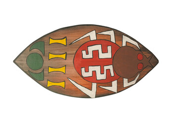 Wooden symbol colorful African,Indian,mexican style. Isolated on white background. This has clipping path.                          