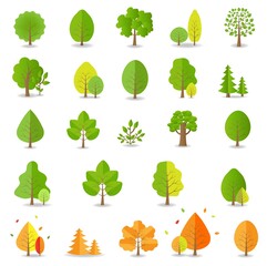 Tree Collection Isolated White Background With Gradient Background, Vector Illustration