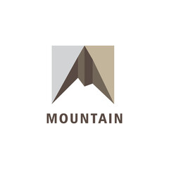 Abstract Mountain Logo Paper cut Style. White Mount Silhouette Geometric Triangle and Square Shape isolated on White Background. Flat Vector Logo Design Template Element.