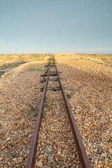 Abandoned fishing rail track at the beach of Dungeness, Kent, England