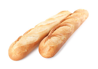 Tasty baguettes on white background. Fresh bread