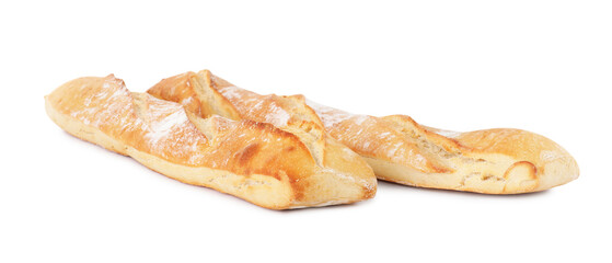 Tasty baguettes on white background. Fresh bread