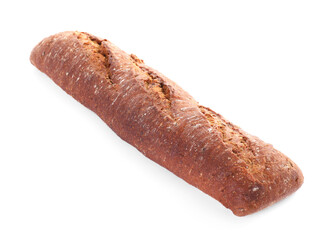 Tasty rye baguette isolated on white. Fresh bread