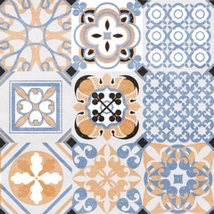 Lisbon geometric Azulejo tile vector pattern, Portuguese or Spanish retro old tiles mosaic, Mediterranean seamless design. Ornamental textile background inspired by Spanish and Portugue