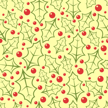 Winter seamless vector pattern with holly berries. Christmas backgrounds seamless pattern