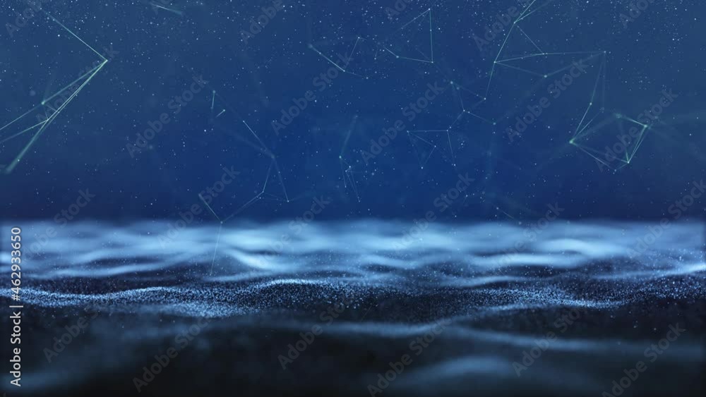 Poster abstract sea waves with dots lines motion copy space background