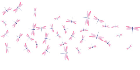 Exotic rosy pink dragonfly cartoon vector background. Summer colorful damselflies. Simple dragonfly cartoon girly wallpaper. Gentle wings insects patten. Garden creatures