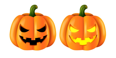 Jack-o'-lantern. Realistic pumpkin lantern. Vector illustration isolated on white background.