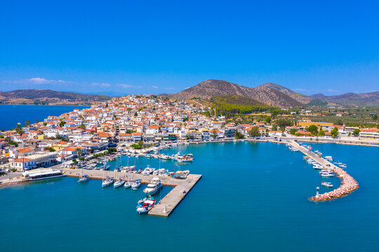 View of the picturesque coastal town of Ermioni, Peloponnese, Greece.
