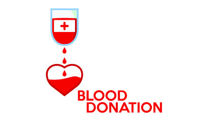Blood donation vector illustration. blood pour from blood bag to heart. World blood donor day - June 14.