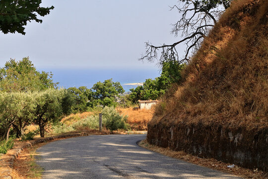 Countryside in Montepaone and view of the coast with Soverato (Calabria)