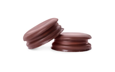 Delicious choco pies on white background. Classic snack cakes