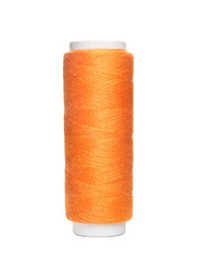 Spool of orange sewing thread isolated on white