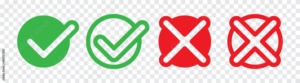 Poster check mark or checkbox pictogram icons set. green tick icons. green and red check mark icon. circle 