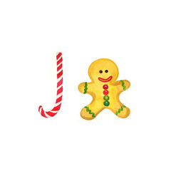 Gingerbread man and candies. Hand drawn. 