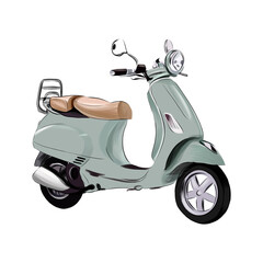 Vintage, retro scooter from multicolored paints. Splash of watercolor, colorful drawing, realistic. Vector illustration of paints © Liliia