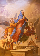 ROME, ITALY - AUGUST 28, 2021: The fresco of Assumption in the church San Girolamo dei Croati by  Pietro Gagliardi (1847-1852). - obrazy, fototapety, plakaty
