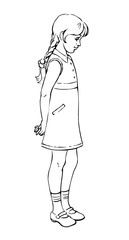 Pretty small girl. Vector drawing sketch