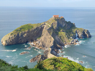 San Juan de Gaztelugatxe, medieval stairs,bridge and the church on the top, Basque Country, Spain
