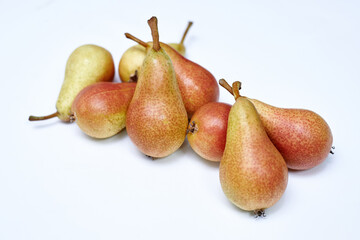 fresh ripe pears on white background
