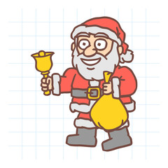 Santa Claus holding bell and bag. Vector character. Vector Illustration