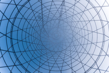 Metal tower from inside in the fog