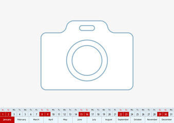 January 2022 for desk calendar. Vector template.