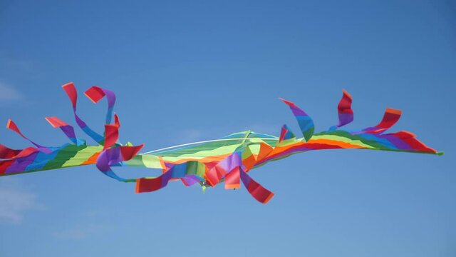 multicolored rainbow lgbt kite air flies on the background