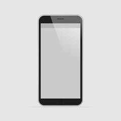 Smartphone mockup with blank screen. Black vector frameless smart phone, cellphone isolated on grey background