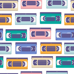 Videotapes seamless pattern. Repeating vhs. Flat trendy elements for retro design.