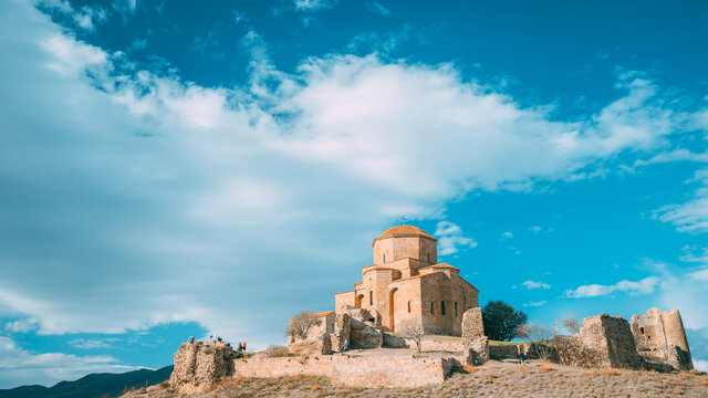 Mtskheta, Georgia. Jvari, Georgian Orthodox Monastery, World Heritage By UNESCO Ancient Temple