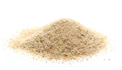 Bread crumbs pile isolated on white  