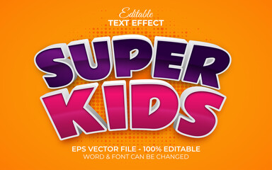 3d text effect super kids style. Editable text effect cartoon theme.