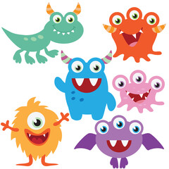 Cute colorful monster vector cartoon illustration