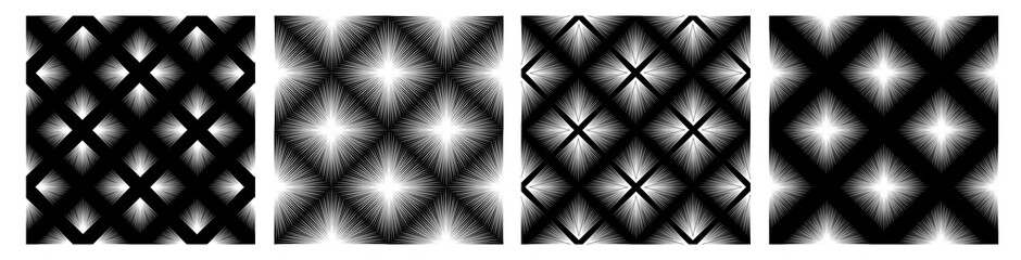 Fototapeta premium Abstract geometric ornamental line seamless pattern set. Graphic design print 3d cubes Checkered ornament with square shapes for fabric, background wrapping paper design.