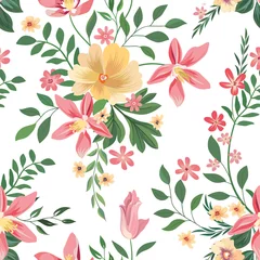 Foto op Plexiglas Floral seamless pattern. Flower background. Floral seamless texture with flowers. Flourish tiled wallpaper © Terriana